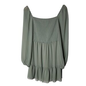 Aritzia Wilfred Dress Size S Tempest Sage Green Square Neck Tiered Ruffle Mini